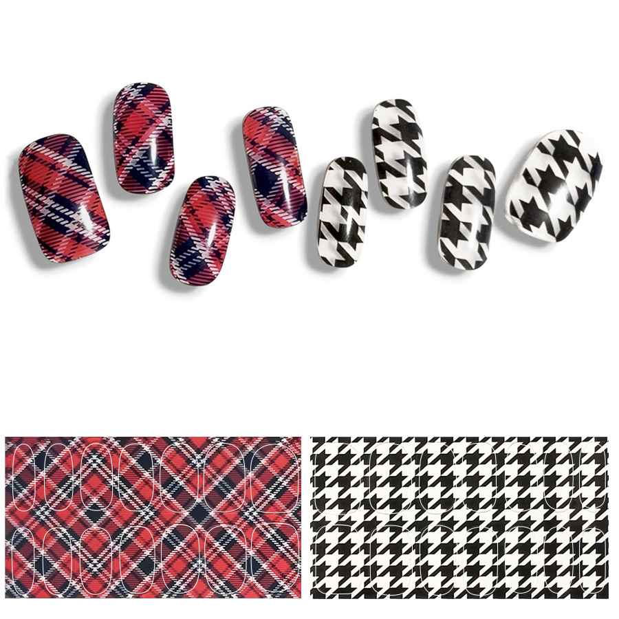 半硬化ジェルネイルシール Gel Nail Stickers【A009】Houndstooth × Plaid