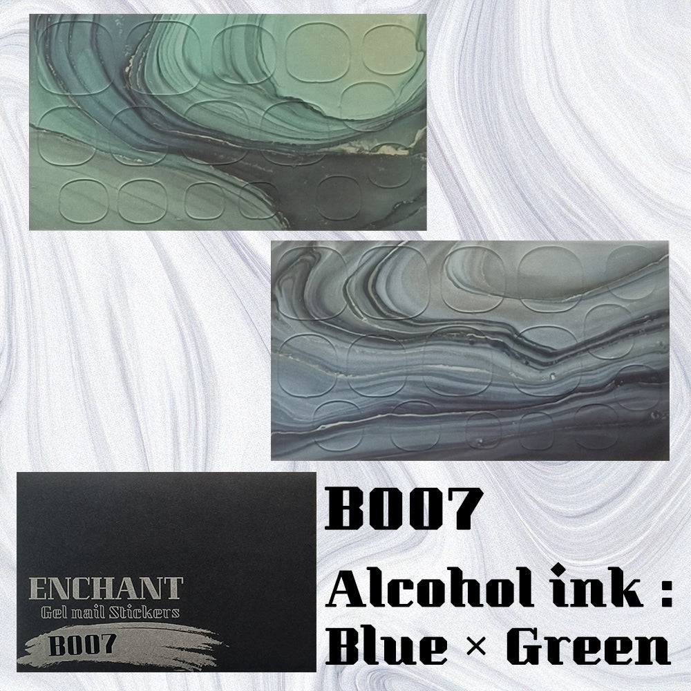 半硬化ジェルネイルシール Gel Nail Stickers【B007】Alcohol ink : Blue × Green