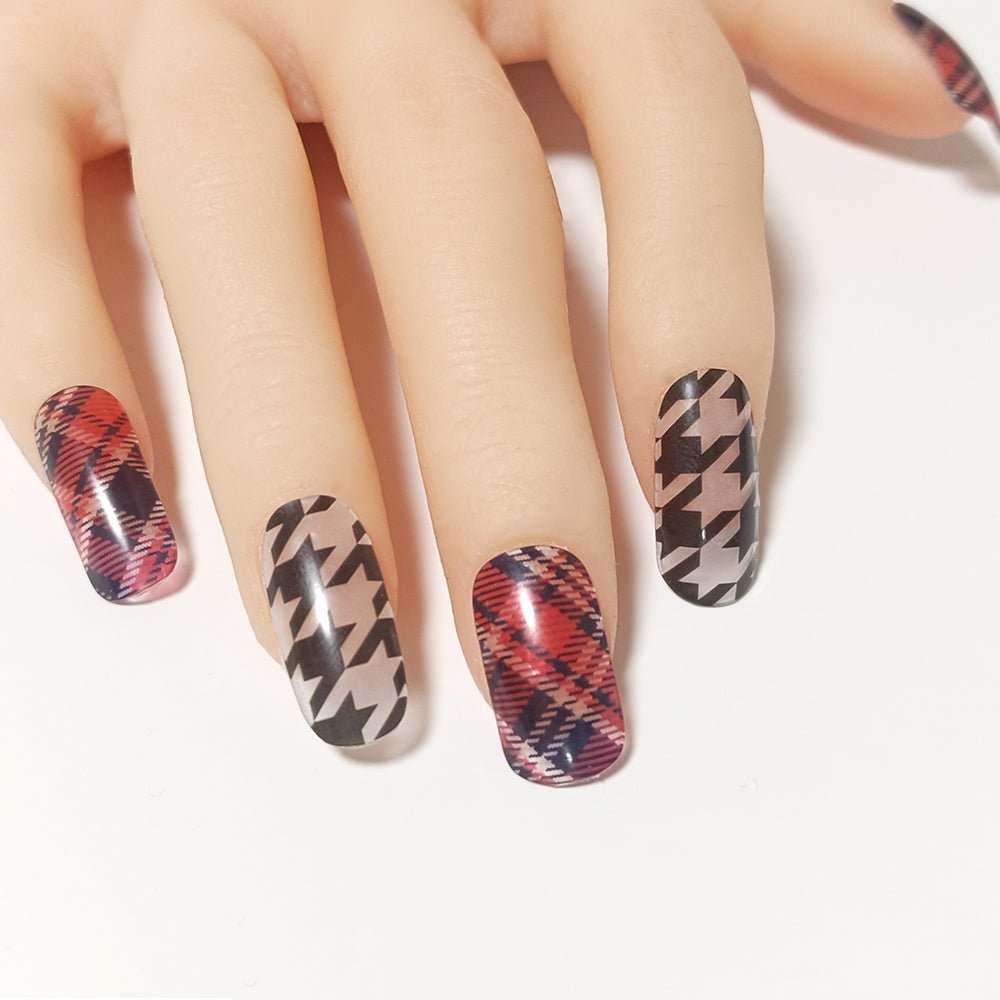 半硬化ジェルネイルシール Gel Nail Stickers【A009】Houndstooth × Plaid - ENCHANT