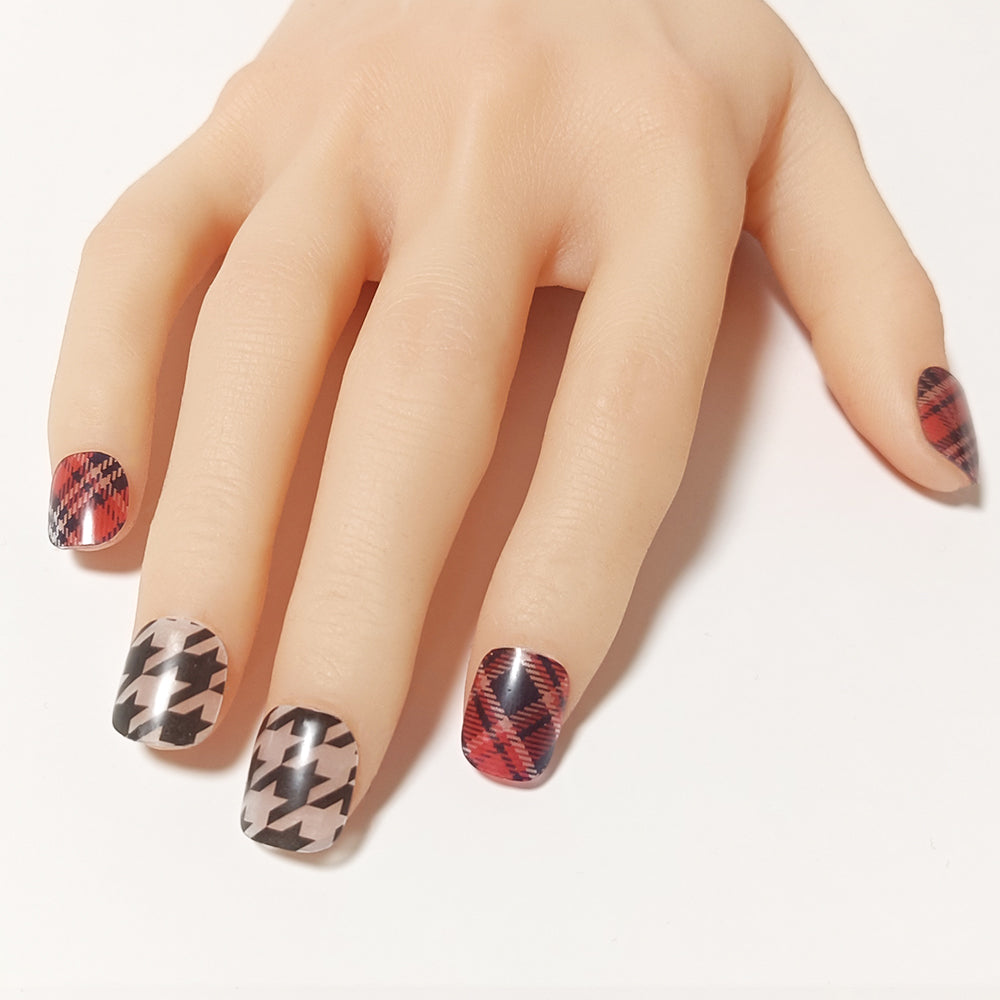 半硬化ジェルネイルシール　Gel Nail Stickers【B009】Houndstooth × Plaid