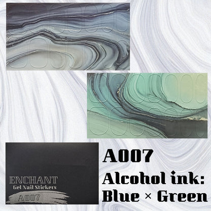 半硬化ジェルネイルシール　Gel Nail Stickers【A007】Alcohol ink : Blue × Green