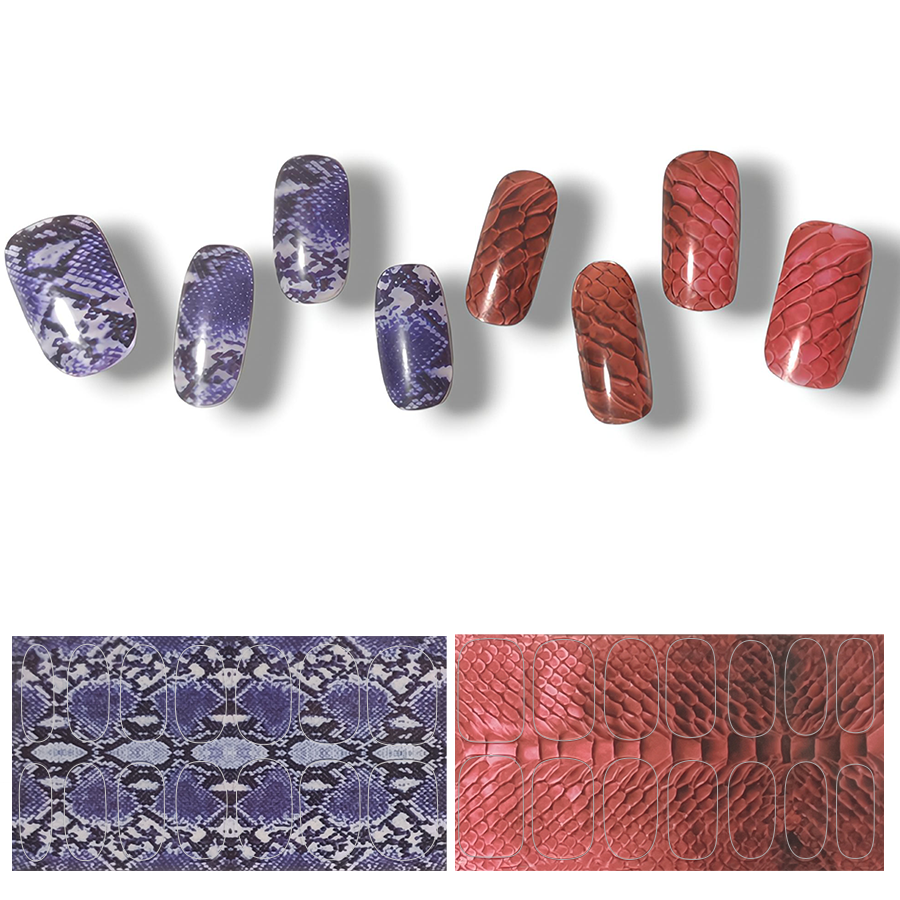 半硬化ジェルネイルシール　Gel Nail Stickers【A010】scale × snake : Red × Blue