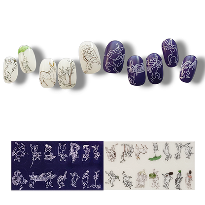 半硬化ジェルネイルシール　Gel Nail Stickers【A017】鳥獣戯画