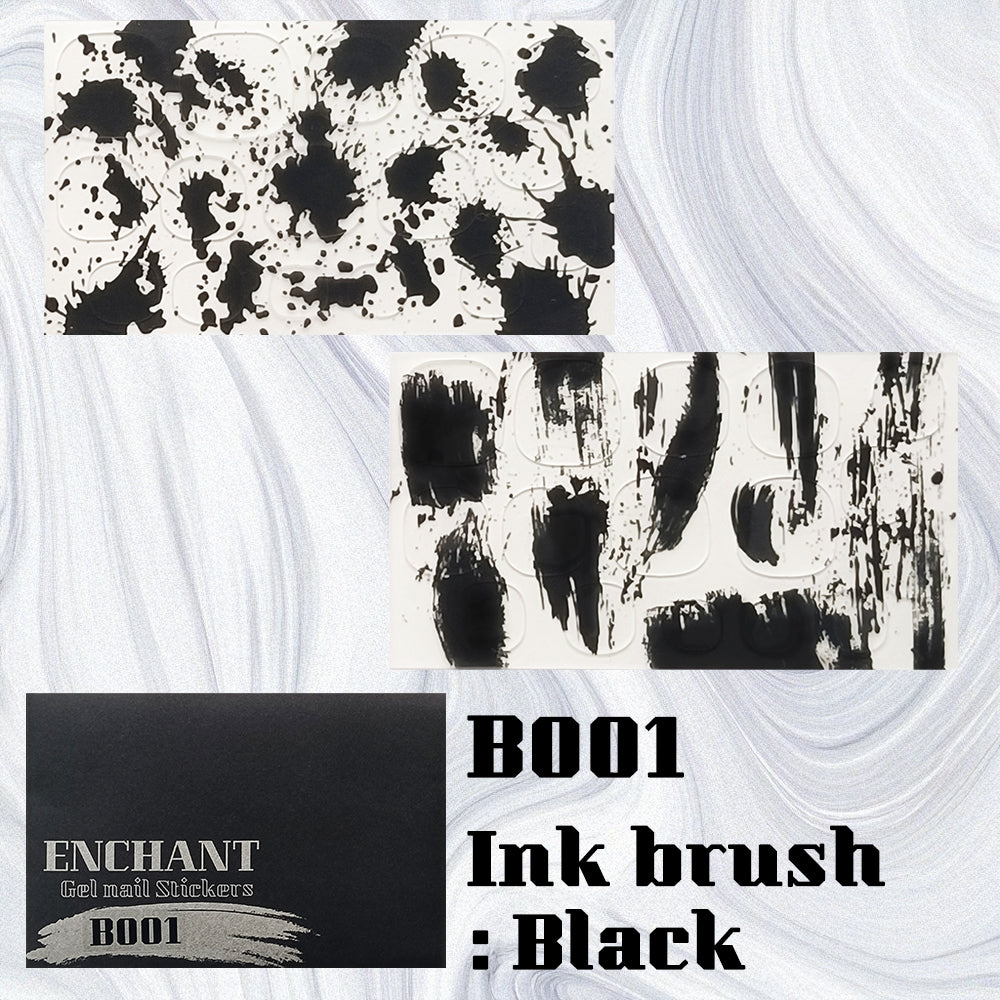 Semi-cured gel nail stickers Gel Nail Stickers [B001] Ink brush: Black